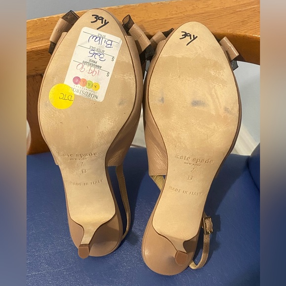 New Kate Spade New York Billow bow sling back beige heeled peep toe sandals - Picture 7 of 14